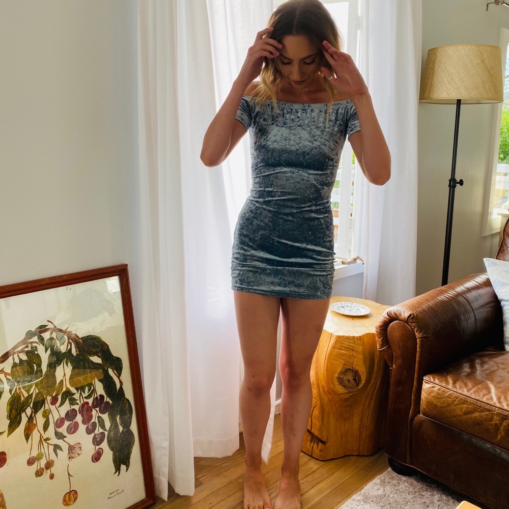 Light blue crushed velvet body on dress
